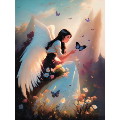 Холст с красками 30 х 40 см по номерам Ангел любуется бабочкой Рыжий Кот Х-8561